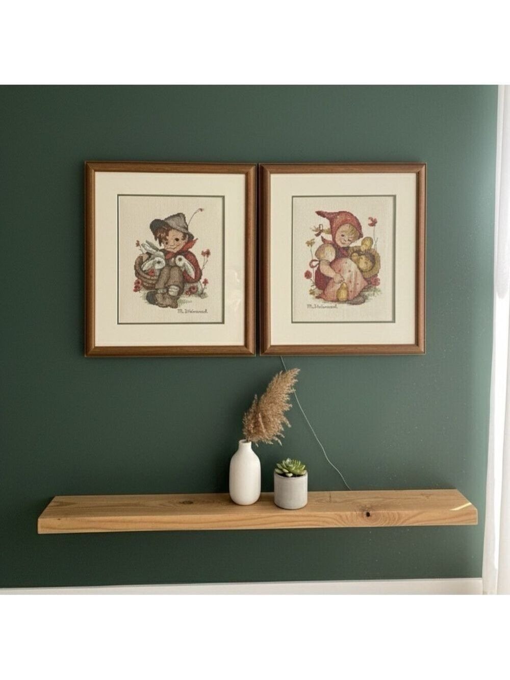 Vintage M.J. Hummel Little Friend Cross Stitch Framed Art
